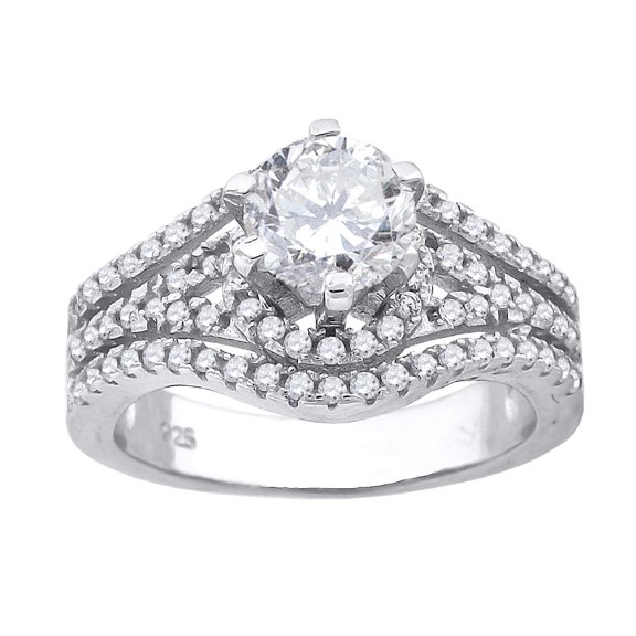 Sterling Silver Wedding Engagement Ring Cubic Zirconia Size 7