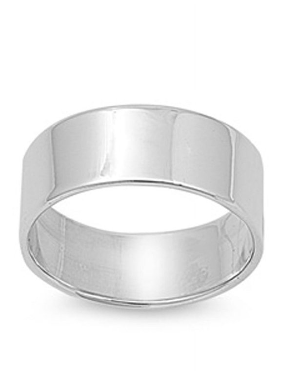 Sterling Silver Wedding Ring Flat Cigar Plain Wedding Band 8MM ( Size 6 to 13)