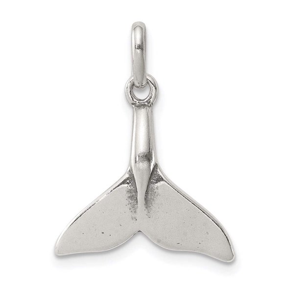 925 Sterling Silver Solid Polished Oxidized Whale Tail Charm 23x17mm Wide Pendant Necklace for Women