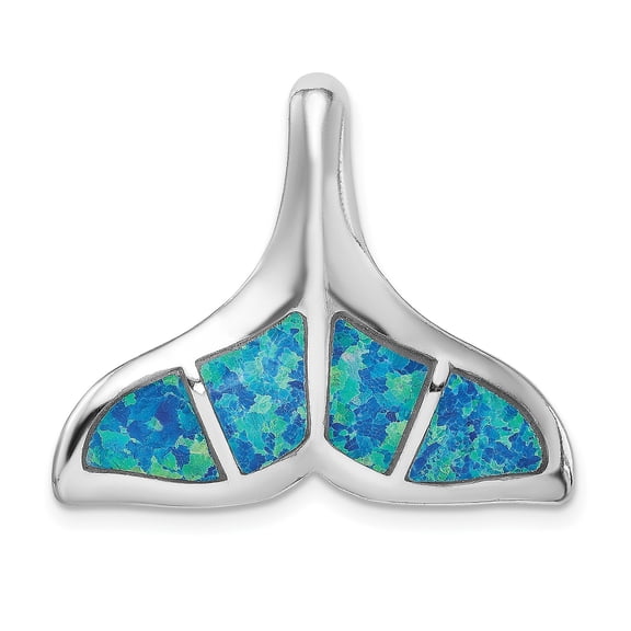 Sterling Silver Whale Tail Pendant Charm with Blue Green Lab Created Opal, Ocean Theme