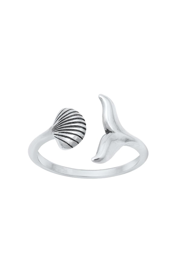 Sterling Silver Whale Tail Simulated Abalone Toe Midi Ring Adjustable Beach Band .925 New Jewelry Female