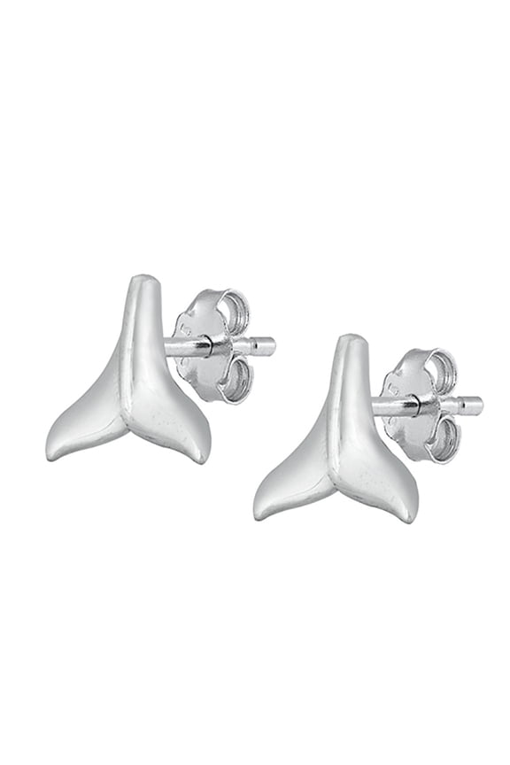 Sterling Silver Whale Tail Stud Earrings