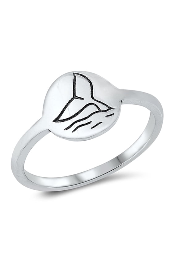 Sterling Silver Whale Tail in Ocean Ring Size 6
