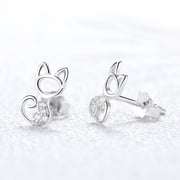 Sterling Silver Whimsical Cat Earrings with Crystals