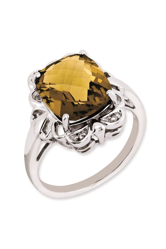 Sterling Silver Whiskey Quartz & Diamond Ring