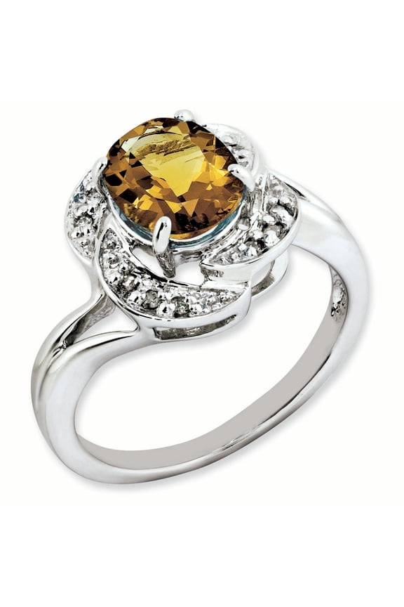 Sterling Silver Whiskey Quartz & Diamond Ring