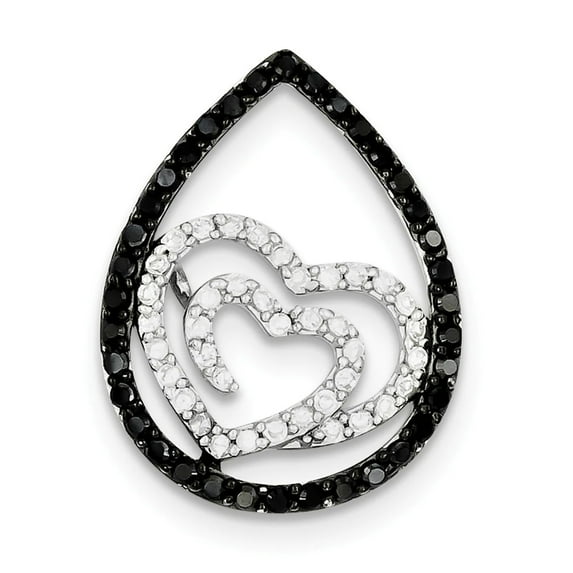 Sterling Silver White & Black CZ Heart Teardrop Slide QP2102