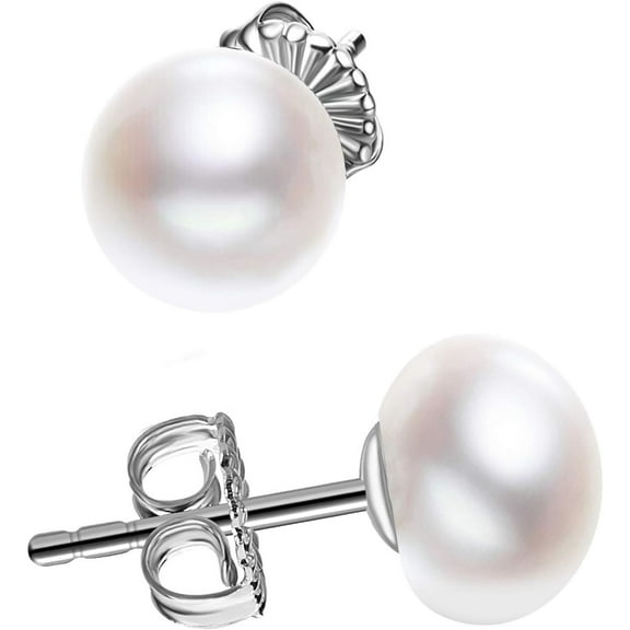Sterling Silver White Button Freshwater Cultured Pearl Stud Earrings For Women Gift[Z4203]