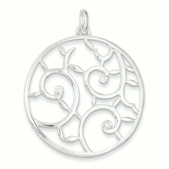 Sterling Silver White Cubic Zirconia Fancy Round Pendant