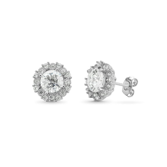 Sterling Silver White Cubic Zirconia Halo Earrings