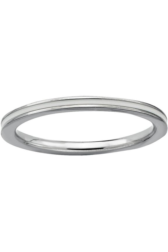 Sterling Silver White-Enameled 1.5mm Ring