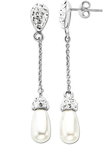 Sterling Silver White Faux Pearl Drop Earrings made with Swarovski Elements Earrings