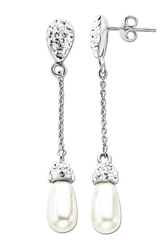 Sterling Silver White Faux Pearl Drop Earrings made with Swarovski Elements Earrings