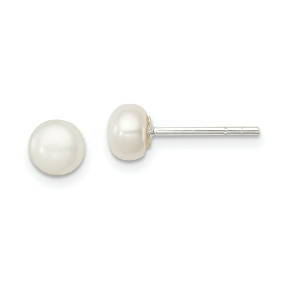Sterling Silver White Freshwater Cultured Pearl 5-6mm Button Earrings Sterling Silver Earrings