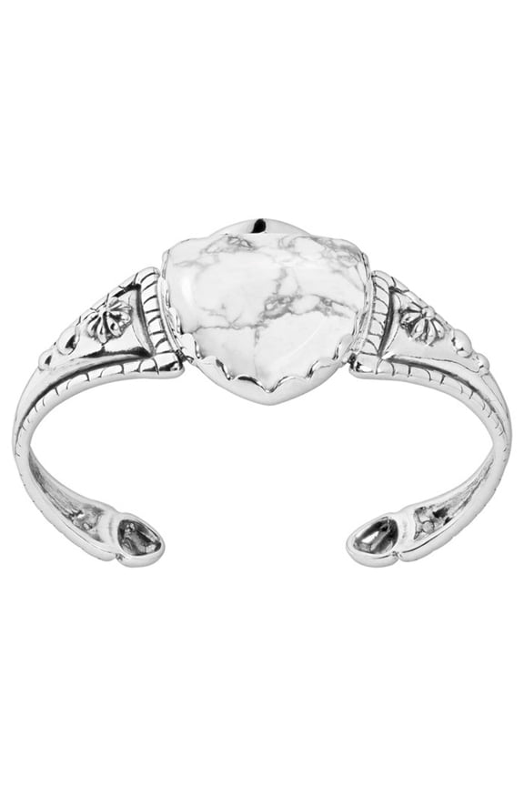 Sterling Silver White Howlite Arrowhead Cuff Bracelet, Sizes Small to Large