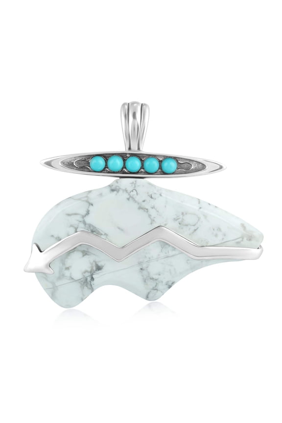 Sterling Silver White Howlite and Sleeping Beauty Turquoise Bear Pendant Enhancer