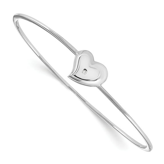 Sterling Silver White Ice Diamond Heart Pendant Bangle Bracelet - .01 dwt - Measures 15mm Wide