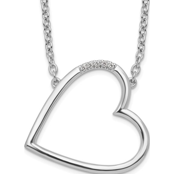 Sterling Silver White Ice Rhodium-Plated 18 Inch Diamond Sideways Open Heart Necklace (Width 19.3) (Length 18) - Jbsp