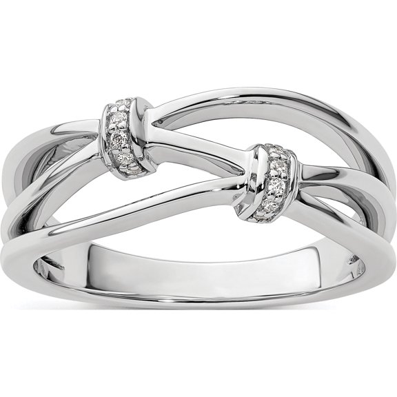 Sterling Silver White Ice Rhodium-Plated Diamond Criss Cross Ringsize 7 - Jbsp