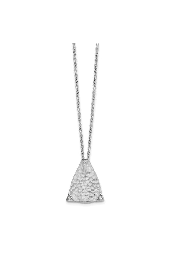 Sterling Silver White Ice Textured Triangle Diamond Pendant - .01 dwt - 18 Inch - Measures 16mm Wide