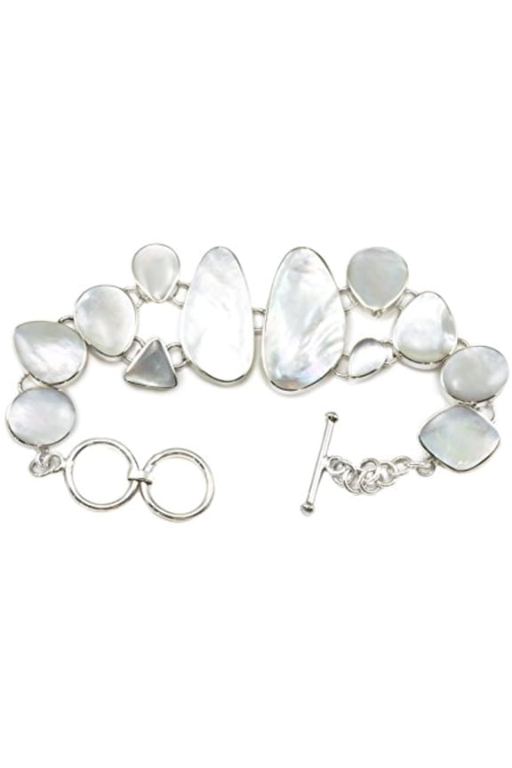 Sterling Silver White Bracelet MOP Shell Quality Silver Work Adjustable, 7" 7.5" Designed for Adult Women