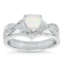 Sterling Silver White Opal Heart Cut Wedding & Engagement Ring Set for Women Size 5