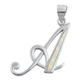 thumbnail image 1 of Sterling Silver White Simulated Opal "A" Initial Pendant Script Charm Jewelry Female Unisex, 1 of 3