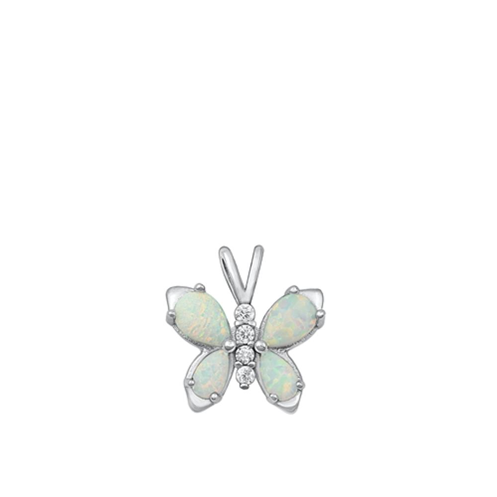 Sterling Silver White Simulated Opal Butterfly Pendant Charm Jewelry Female Unisex