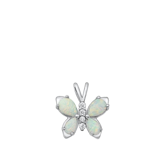 Sterling Silver White Simulated Opal Butterfly Pendant Charm Jewelry Female Unisex