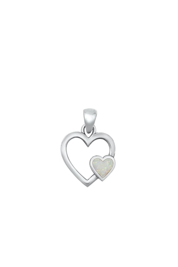 Sterling Silver White Simulated Opal Double Heart Pendant Charm 925 New Jewelry Female Unisex