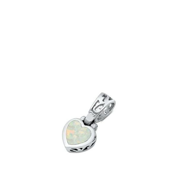 Sterling Silver White Simulated Opal Heart Pendant Minimalist Love Charm Jewelry Female Unisex
