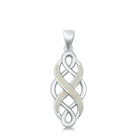 Sterling Silver White Simulated Opal Infinity Pendant Celtic Knot Charm Jewelry Female Unisex