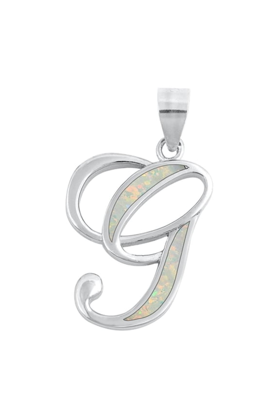 Sterling Silver White Simulated Opal Initial "G" Pendant Script Charm Jewelry Female Unisex