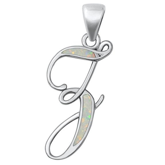 Sterling Silver White Simulated Opal Initial "Z" Pendant Script Charm Jewelry Female Unisex