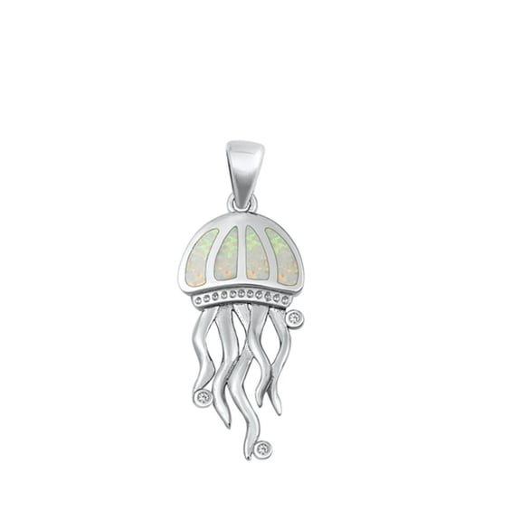 Sterling Silver White Simulated Opal Jellyfish Pendant Beach Ocean Charm Jewelry Female Unisex