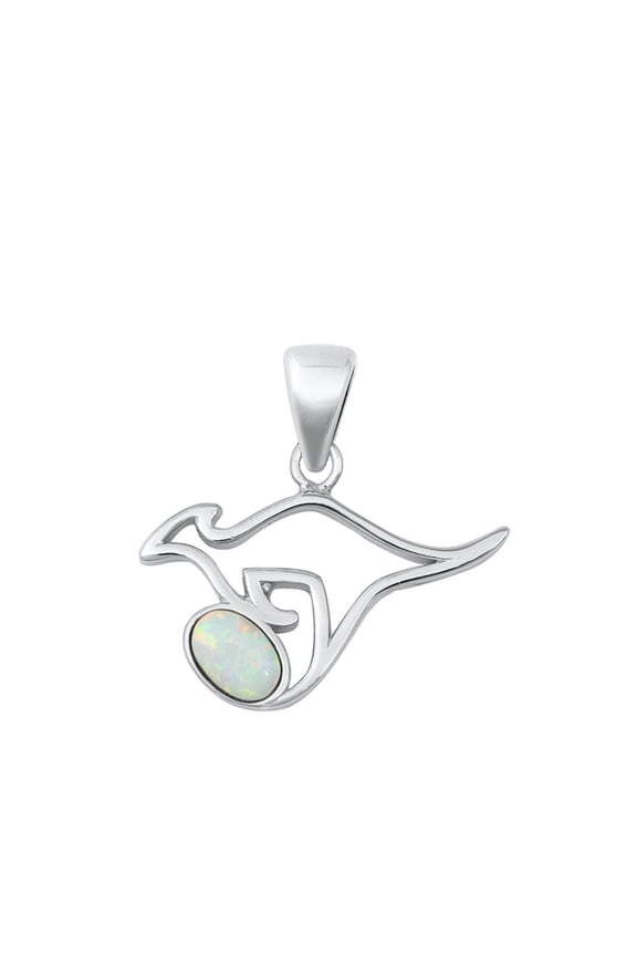 Sterling Silver White Simulated Opal Kangaroo Pendant Animal Charm 925 Jewelry Female Unisex