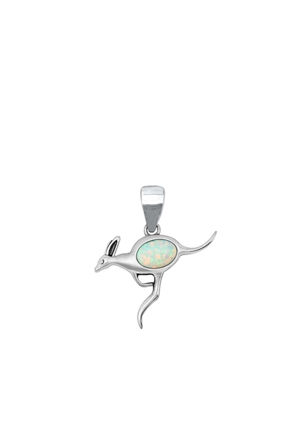 Sterling Silver White Simulated Opal Kangaroo Pendant Aussie Charm 925 Jewelry Female Unisex