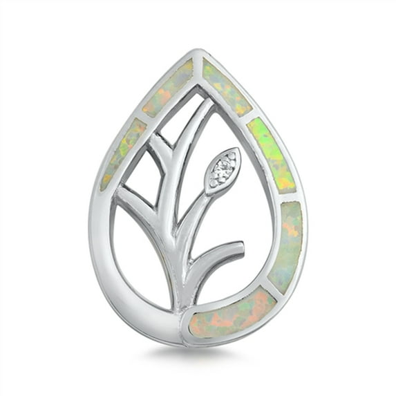 Sterling Silver White Simulated Opal Leaf Pendant Branch Nature Charm 925 New Jewelry Female Unisex