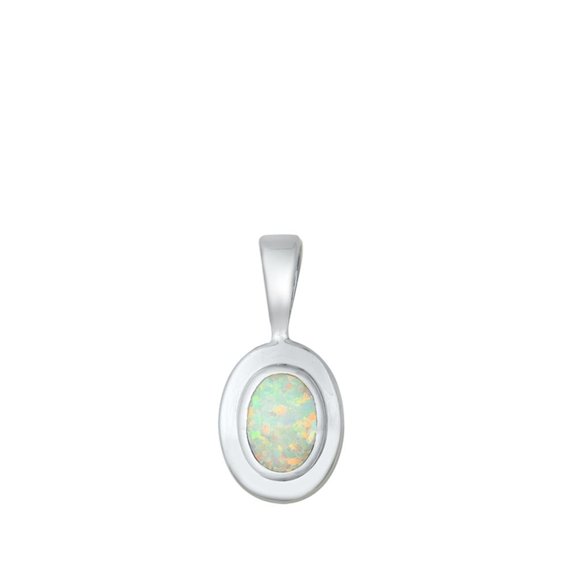 Sterling Silver White Simulated Opal Oval Pendant Traditional Charm 925 Jewelry Female Unisex