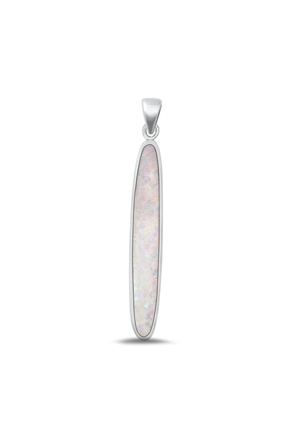 Sterling Silver White Simulated Opal Pendant High Polished Charm .925 Jewelry Female Unisex