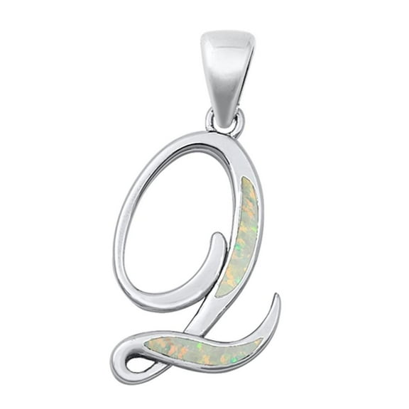 Sterling Silver White Simulated Opal Pendant Initial "L" Charm 925 New Jewelry Female Unisex