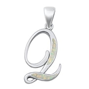 Sterling Silver White Simulated Opal Pendant Initial L Charm 925 New Jewelry Female Unisex