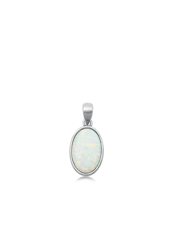 Sterling Silver White Simulated Opal Pendant Oval Charm 925 New Jewelry Female Unisex