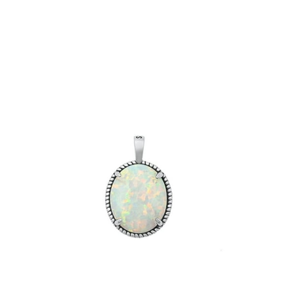 Sterling Silver White Simulated Opal Pendant Vintage Solitarie Charm Jewelry Female Unisex