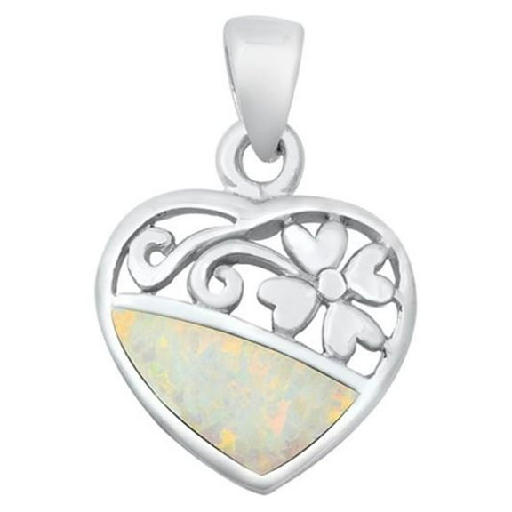 Sterling Silver White Simulated Opal Promise Heart Pendant Curl Flower Charm 925 Jewelry Female