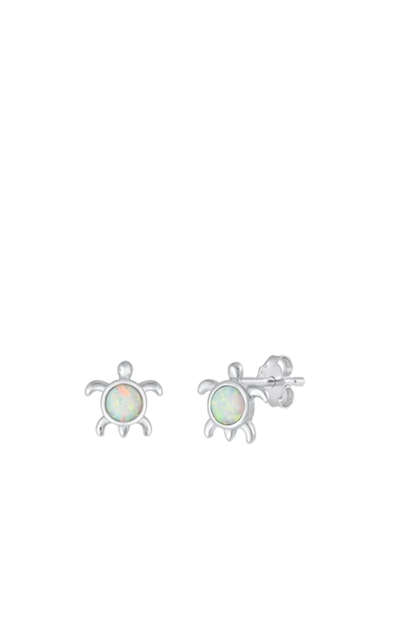 Sterling Silver White Simulated Opal Sea Turtle Beach Earrings 925 New Jewelry Female Unisex