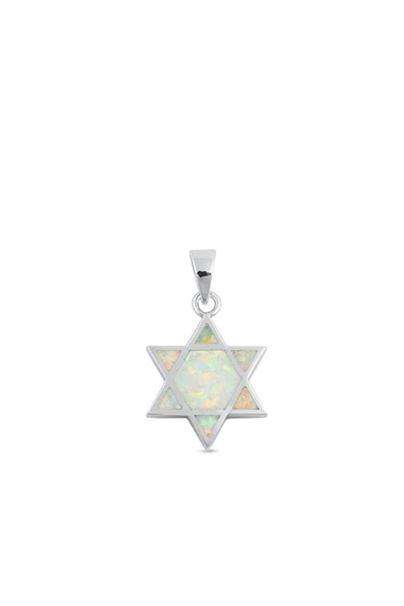 Sterling Silver White Simulated Opal Star of David Pendant Jewish Charm 925 New Jewelry Female
