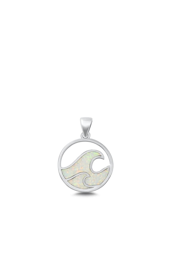 Sterling Silver White Simulated Opal Wave Pendant Ocean Surf Charm 925 Jewelry Female Unisex