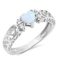 thumbnail image 1 of Sterling Silver White Synthetic Opal CZ Heart Filigree Swirl Ring Size 6, 1 of 3