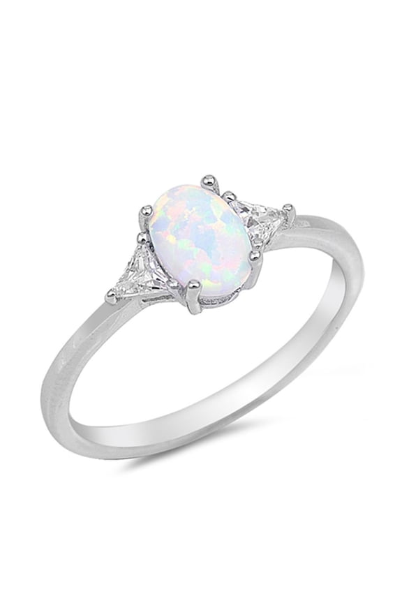Sterling Silver White Synthetic Opal Clear CZ Simple Ring Size 11